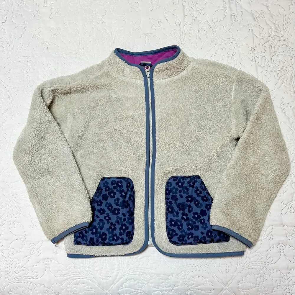 Gap Sherpa Fleece Floral Pocket Jacket Size 8/9